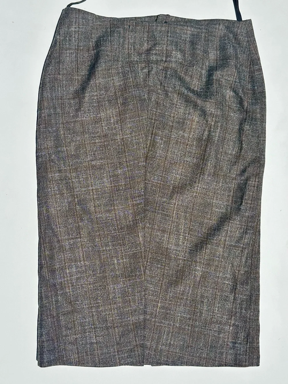 Agnona Classic Brown Plaid Pencil Midi Skirt, Wool blend, 46, 10